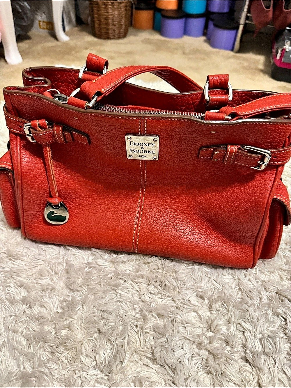 Dooney & Bourke Pebble Grain Brenna Satchel Red Shoulder Bag